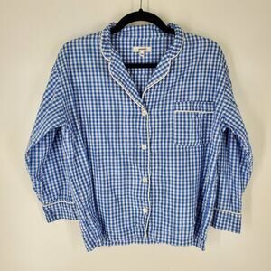 Marigot Blue White Gingham Pocket Button Down Long Sleeve Top XS